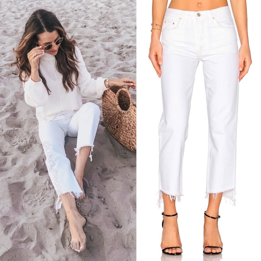 GRLFRND Helen High Rise Button Fly Straight Leg Jeans in Sweet City Woman White